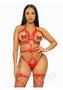 Leg Avenue Convertible Vegan Leather O-ring Studded Harness Teddy With Panty-straps, And Bow - Large - Red
